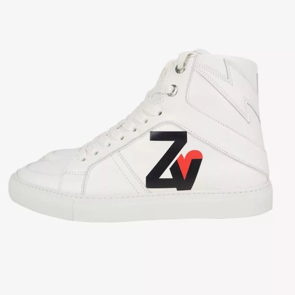 Zadig & Voltaire High Flash Heart Logo Sneaker White Size 39 (US 8) NWT w/bag - Picture 2 of 9